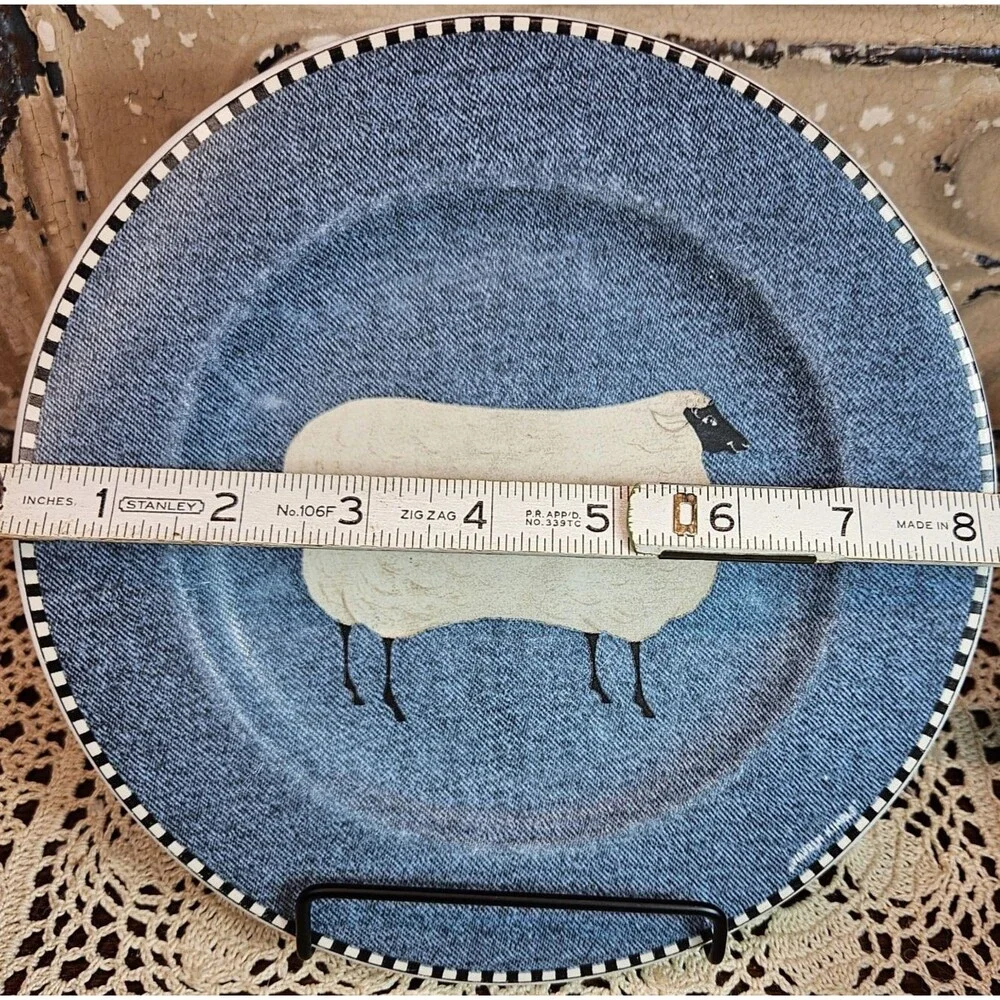 Sakura Brandon House Decor Denim Pattern Plate Sheep Warren Kimble 8" (read)_6